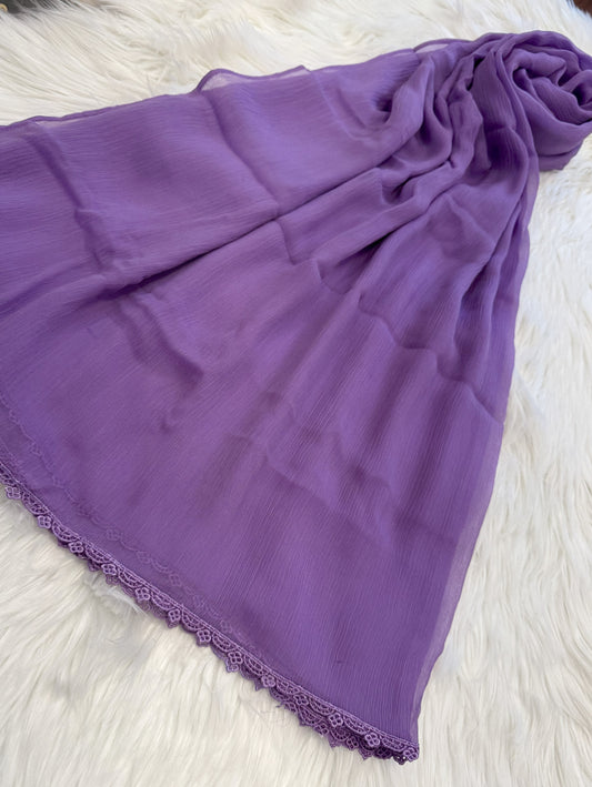 Lilac Chiffon Dupatta With Lace