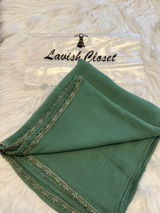 Sea Green Chiffon Dupatta With Lace