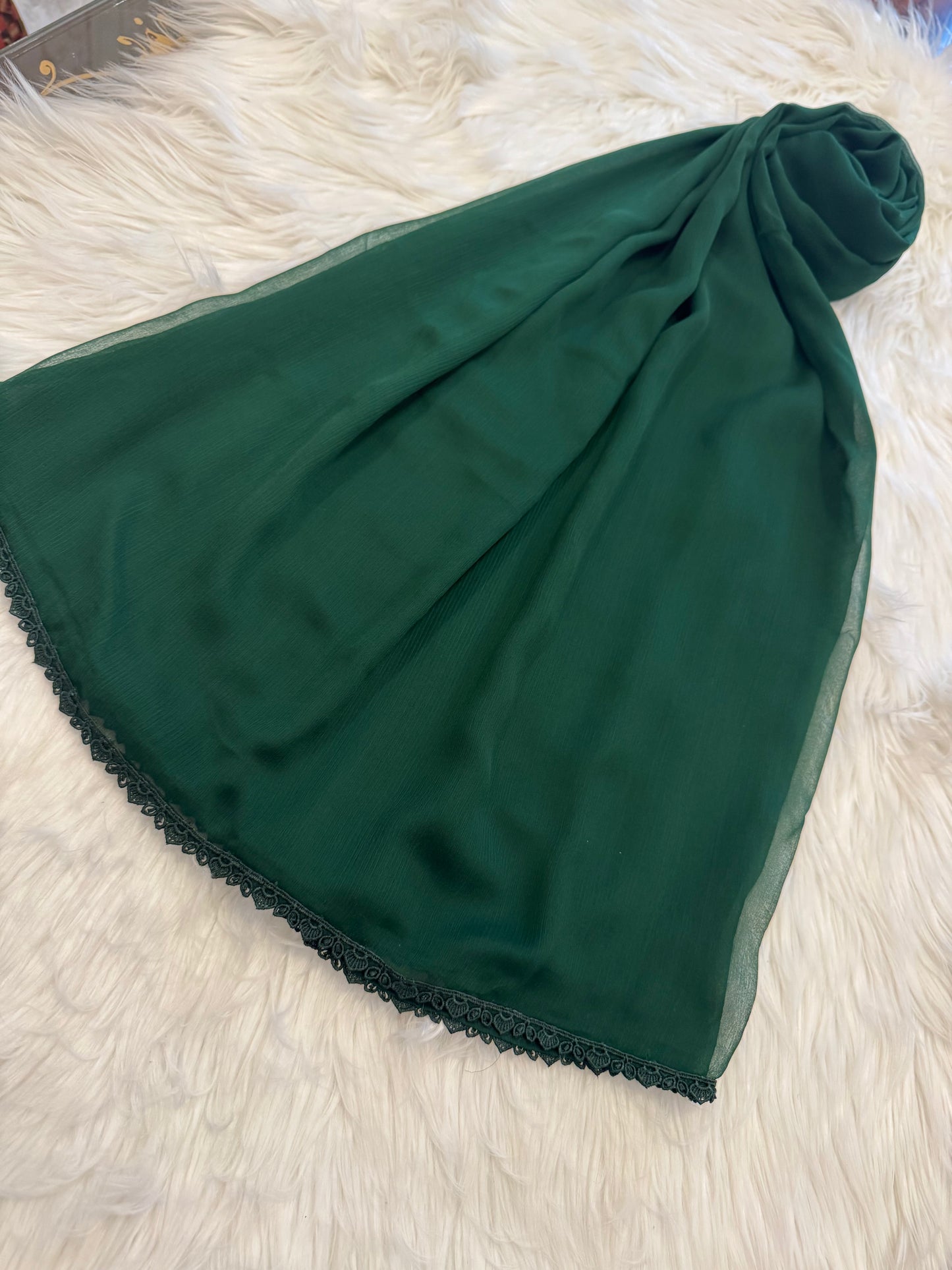 Green Chiffon Dupatta With Lace