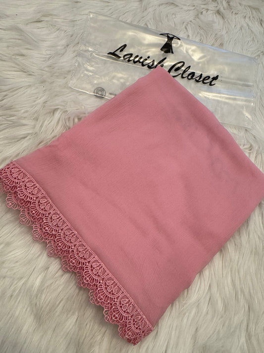 Baby Pink Chiffon Dupatta With Lace