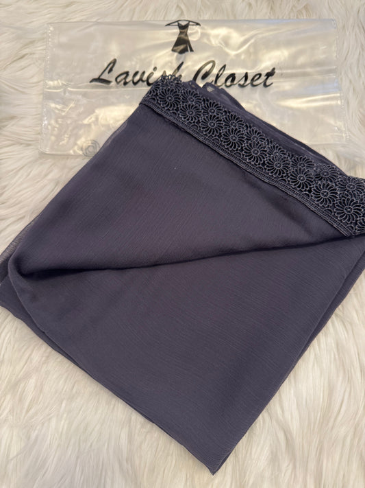 Gray Chiffon Dupatta With Lace