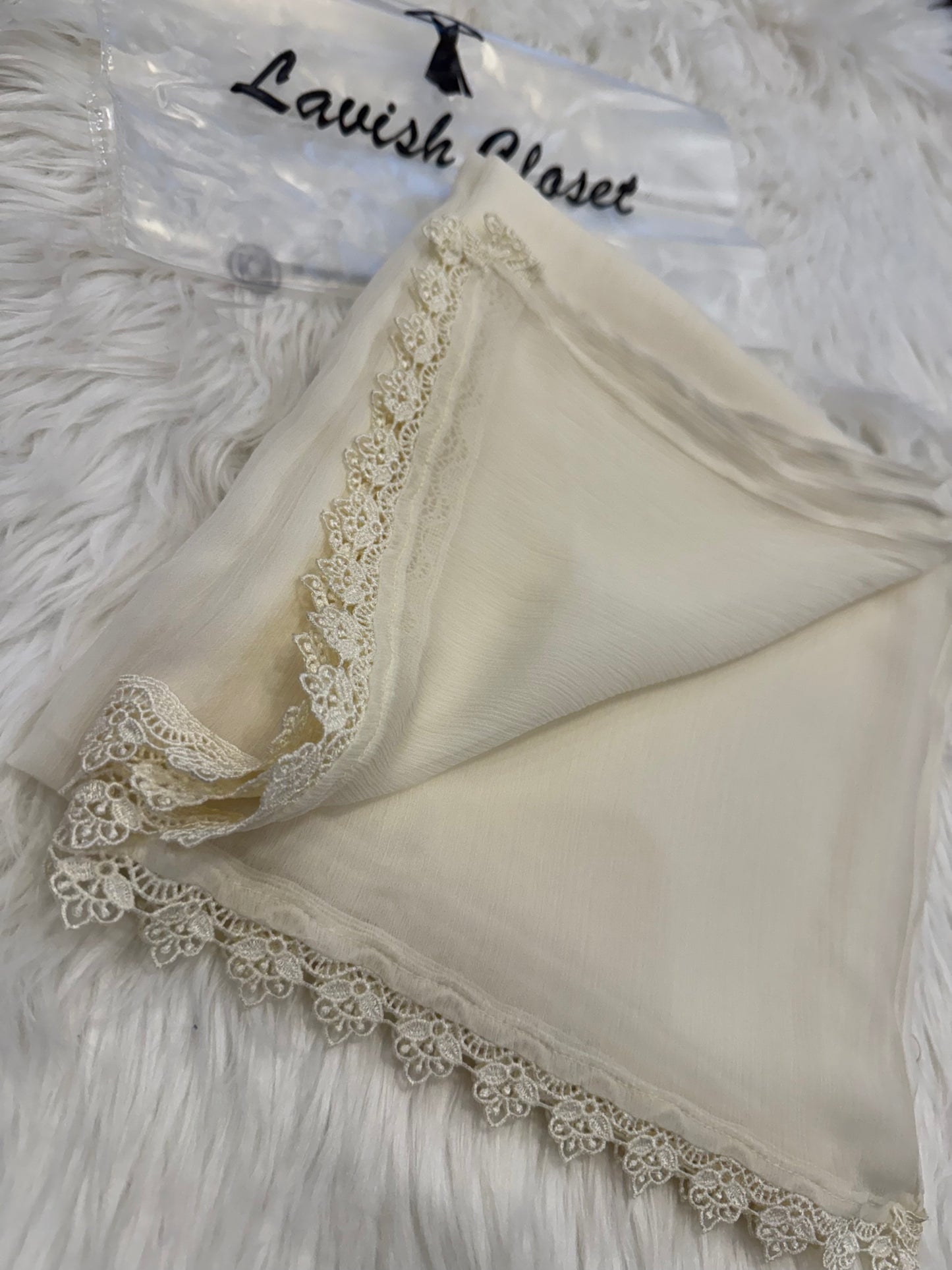 Off White Chiffon Dupatta With Lace