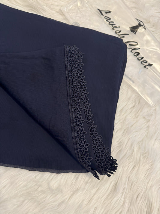 Dark blue Chiffon Dupatta With Lace