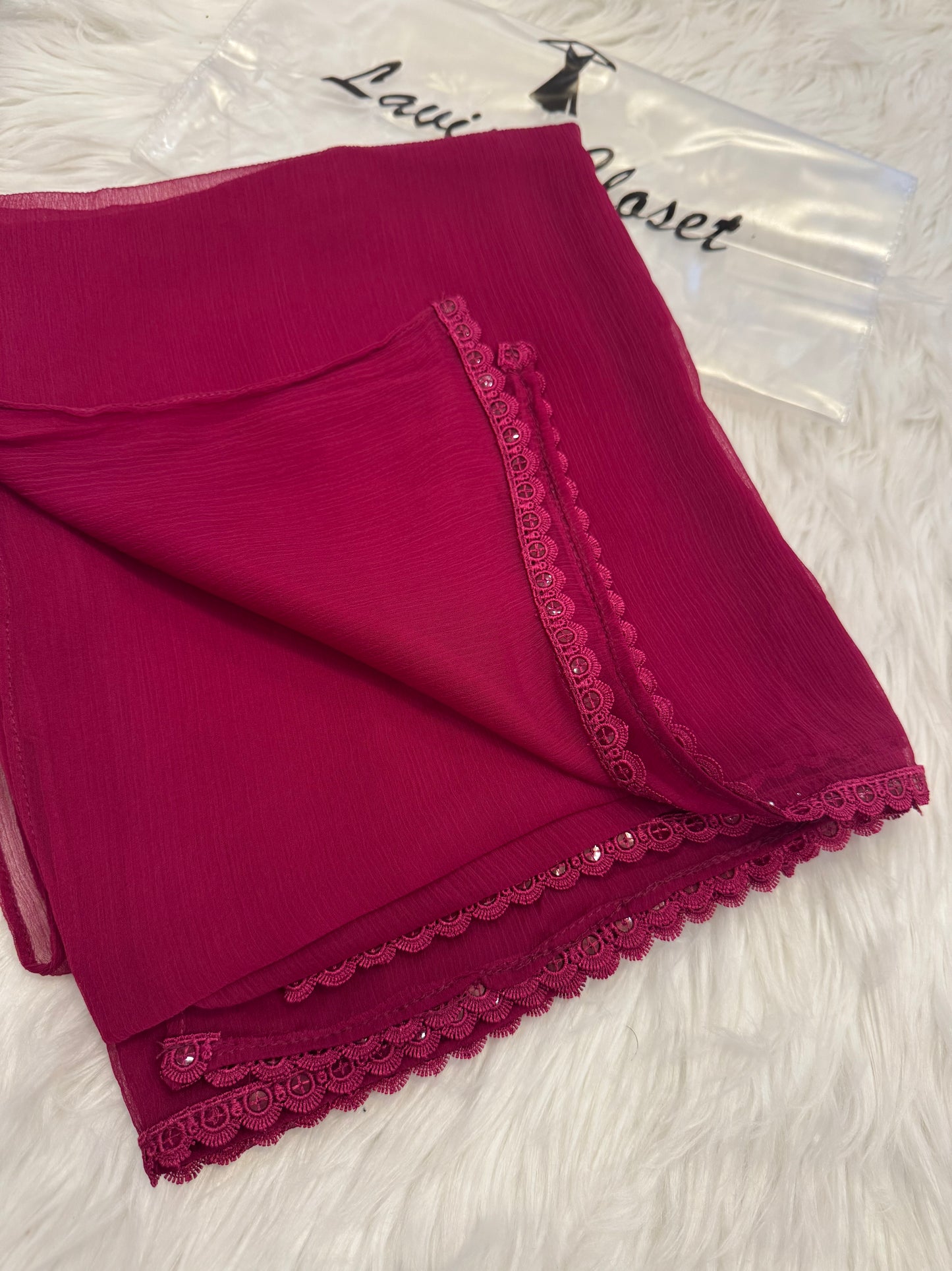 Cherry Chiffon Dupattas With Lace