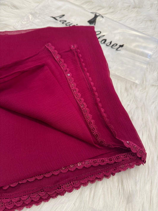 Cherry Chiffon Dupattas With Lace