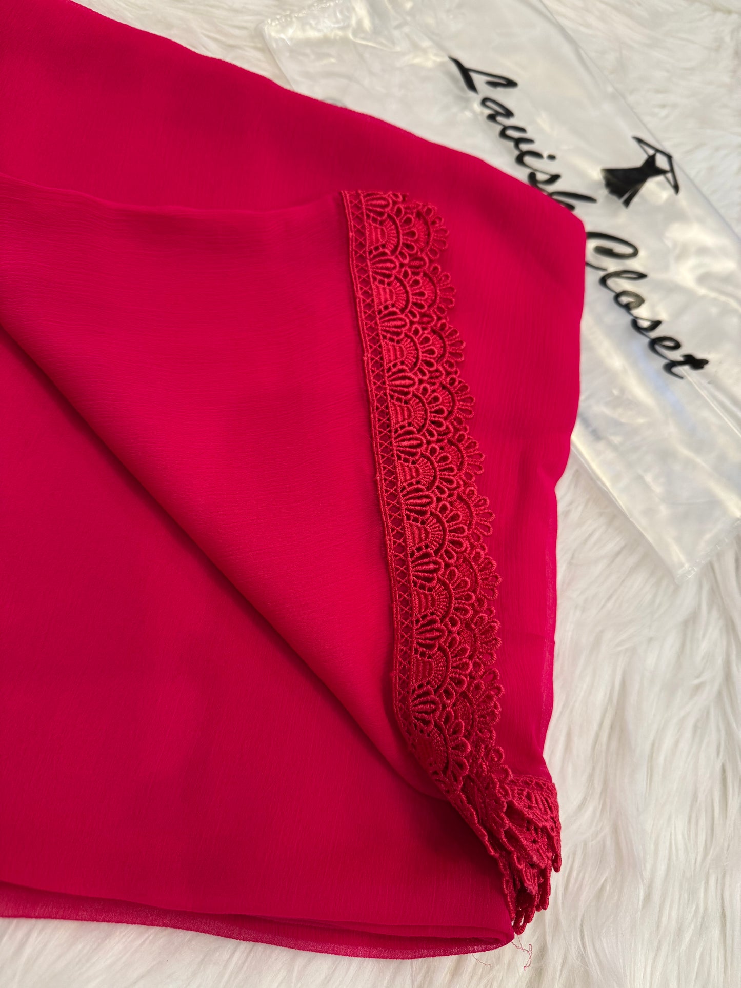 Deep Pink Chiffon Dupatta With Lace