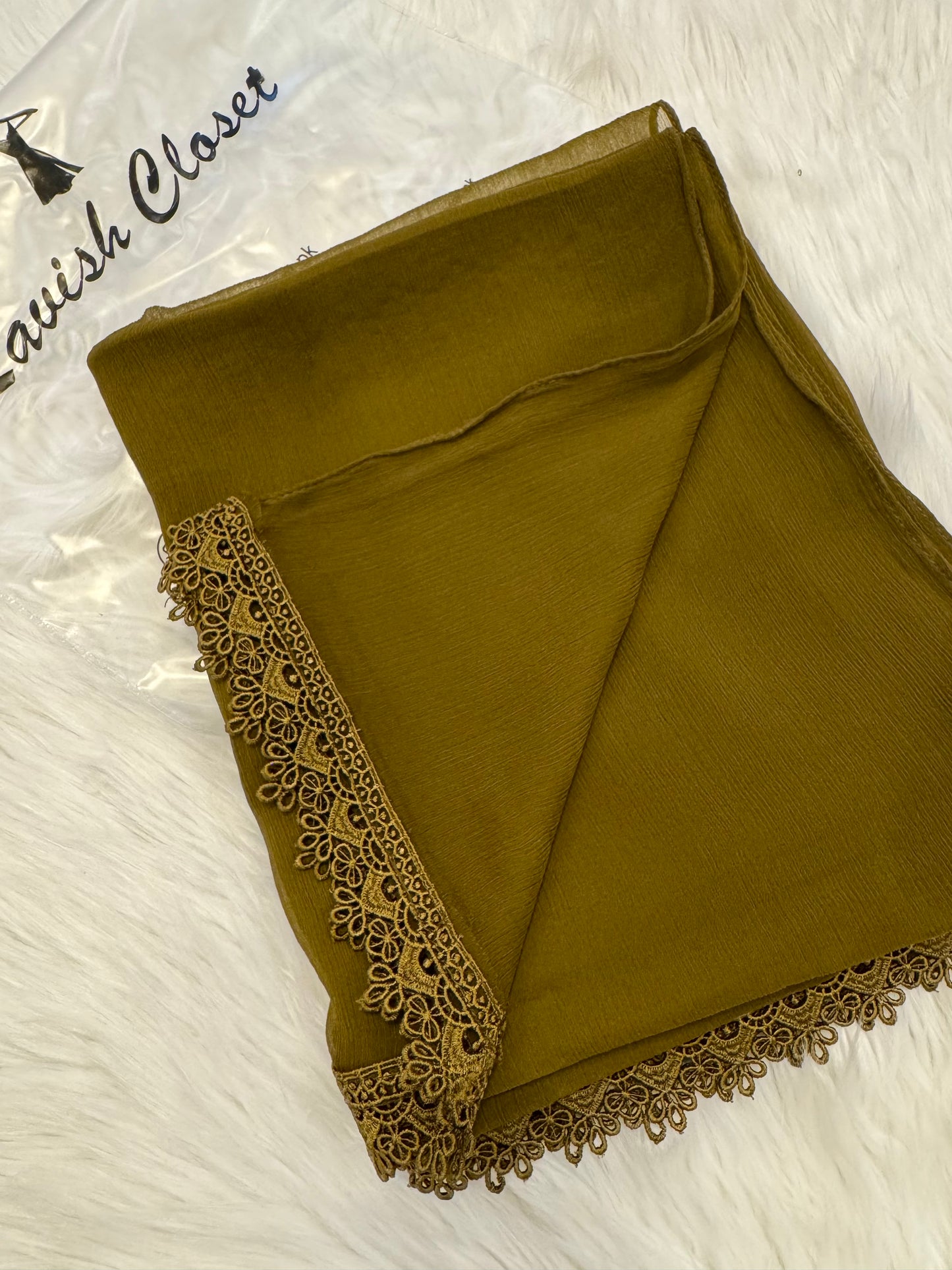 Olive Chiffon Dupatta With Lace