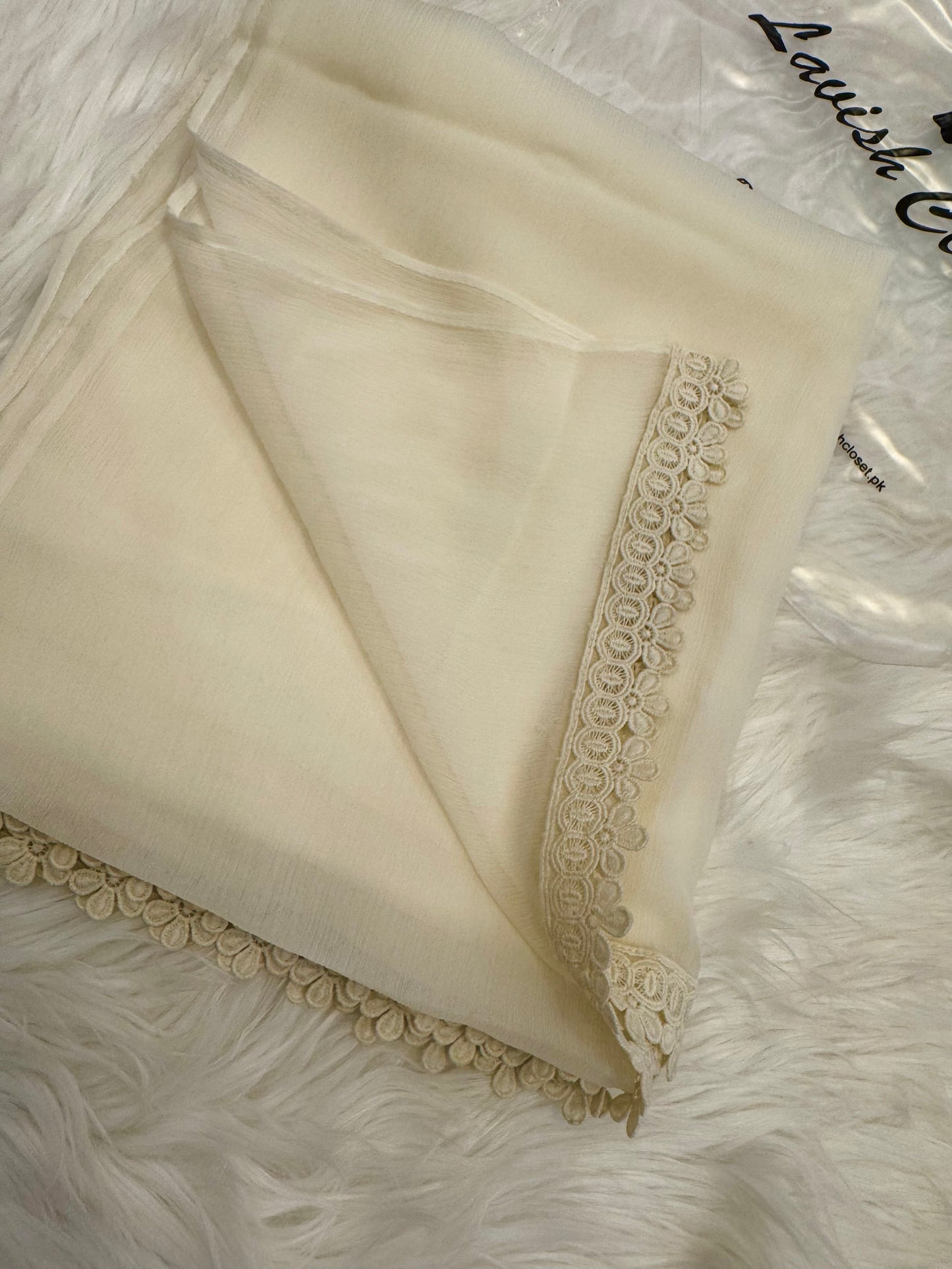 Off White Chiffon Dupatta With Lace