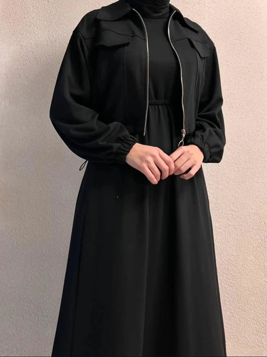 Zipper Coati With Maxi Dress