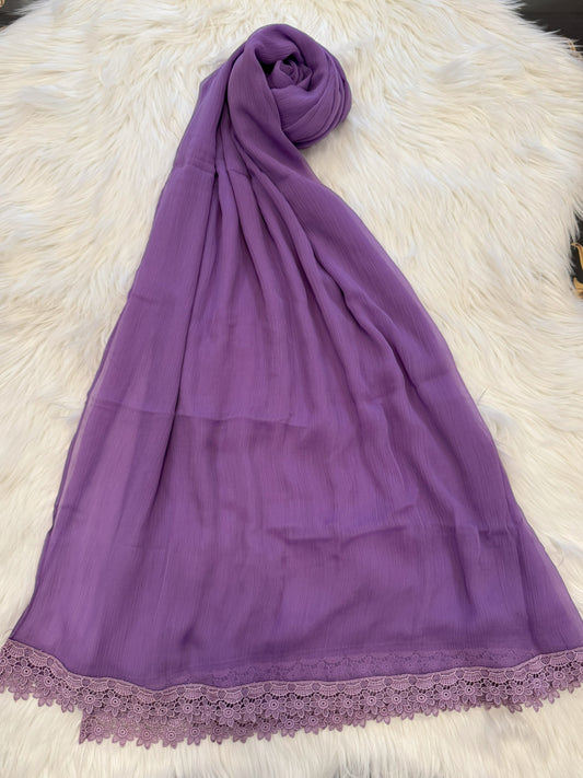 Lilac Chiffon Dupattas With Lace