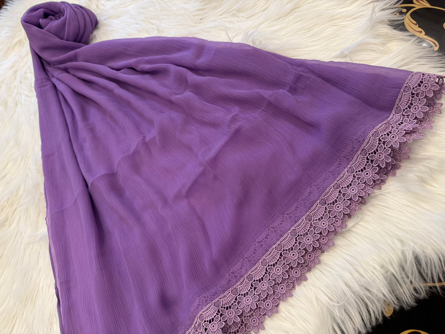 Lilac Chiffon Dupattas With Lace