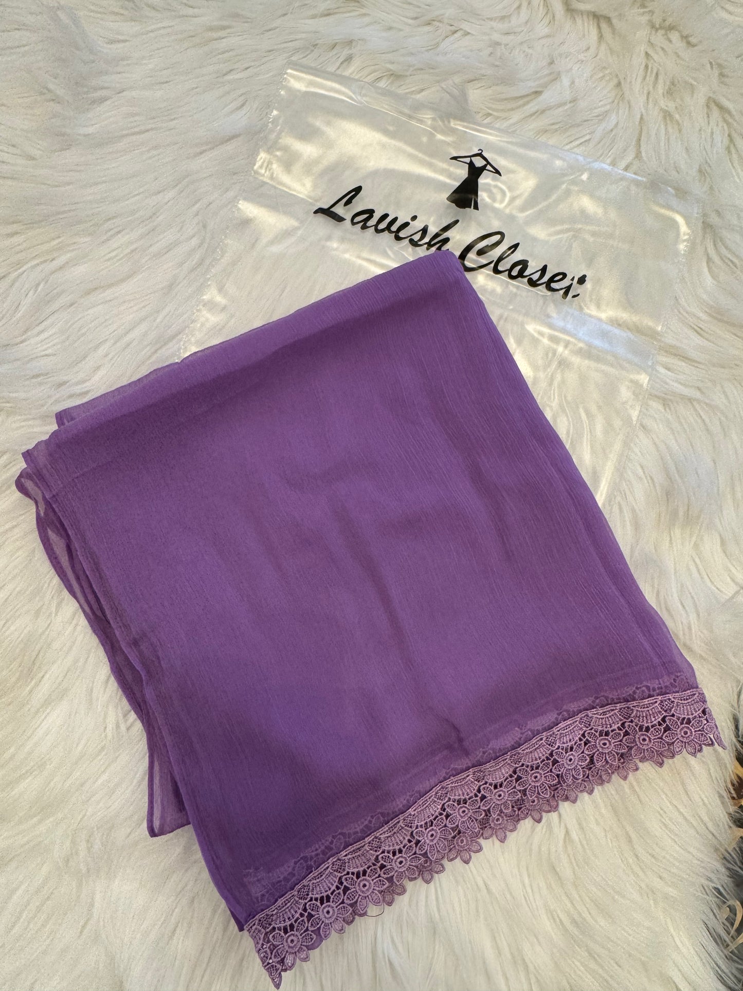 Lilac Chiffon Dupattas With Lace