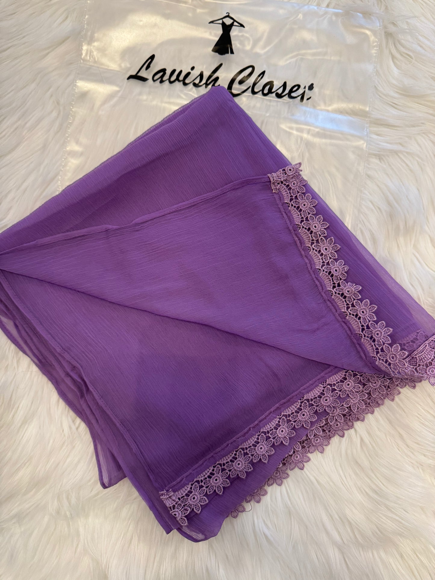 Lilac Chiffon Dupattas With Lace