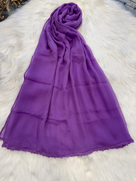 Lilac Chiffon Dupatta With Lace