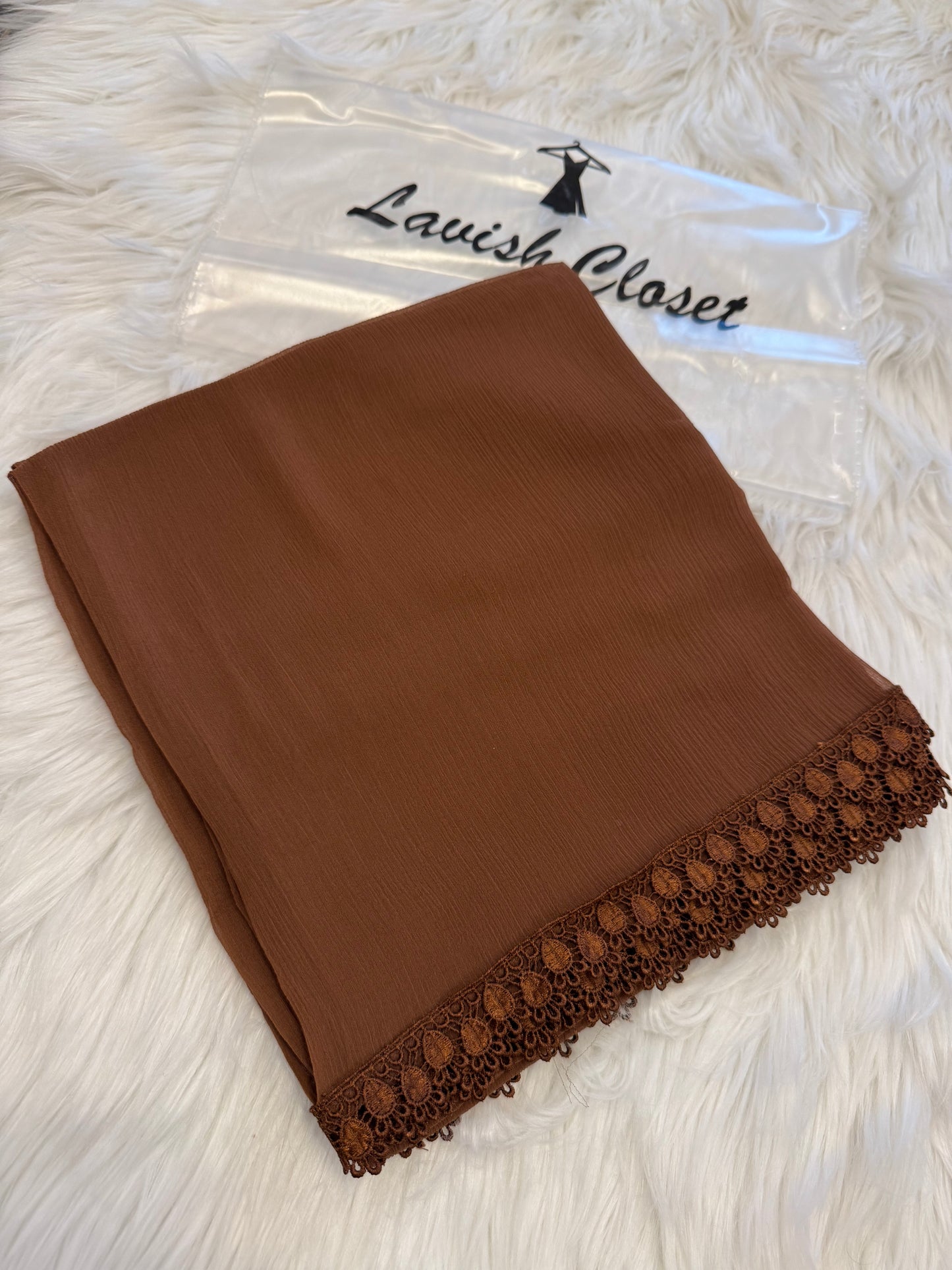 Brown Chiffon Dupatta With Lace