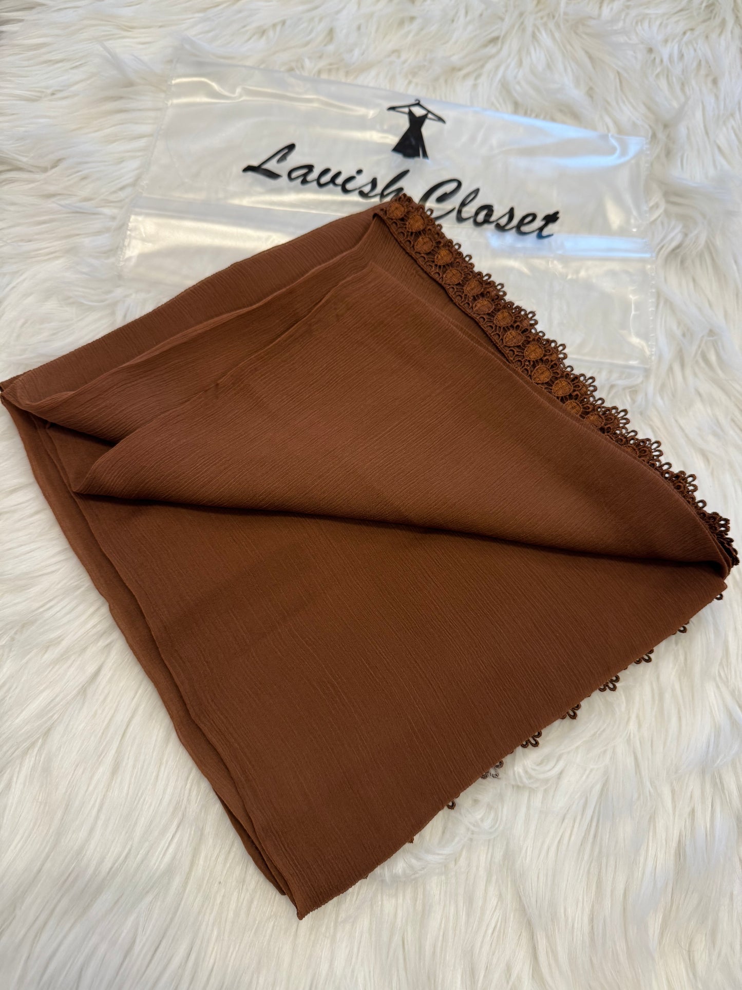 Brown Chiffon Dupatta With Lace