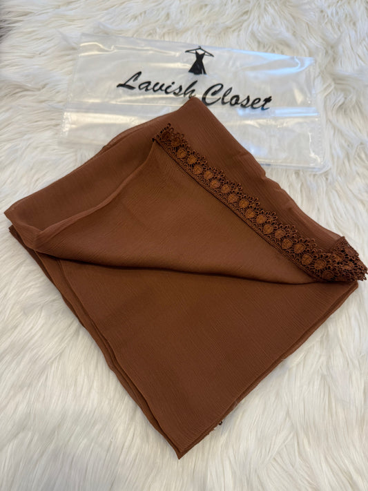 Brown Chiffon Dupatta With Lace
