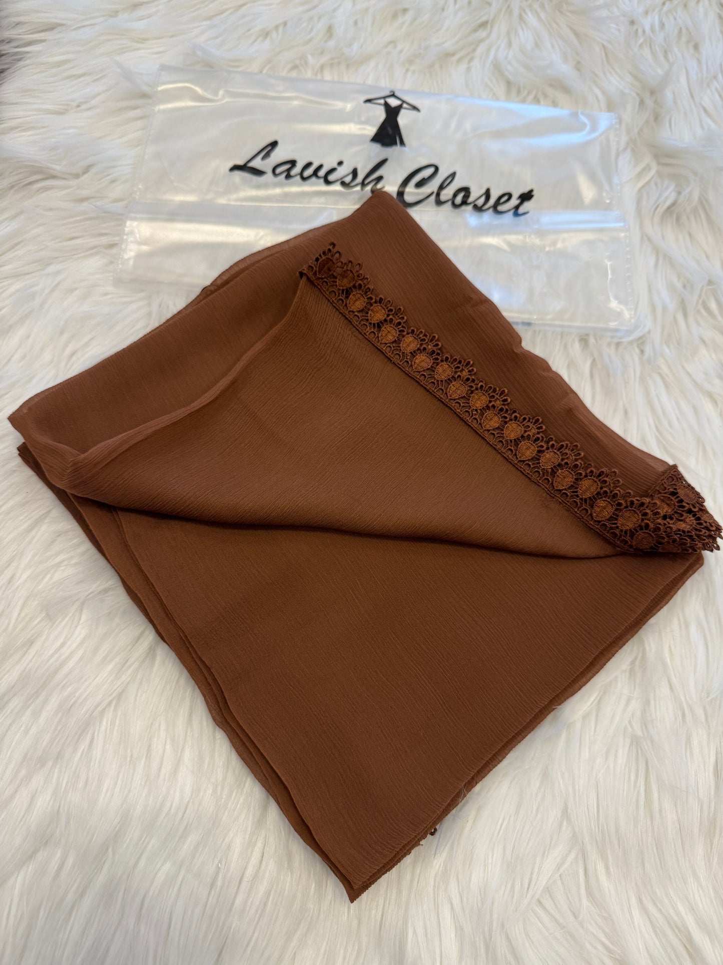 Brown Chiffon Dupatta With Lace