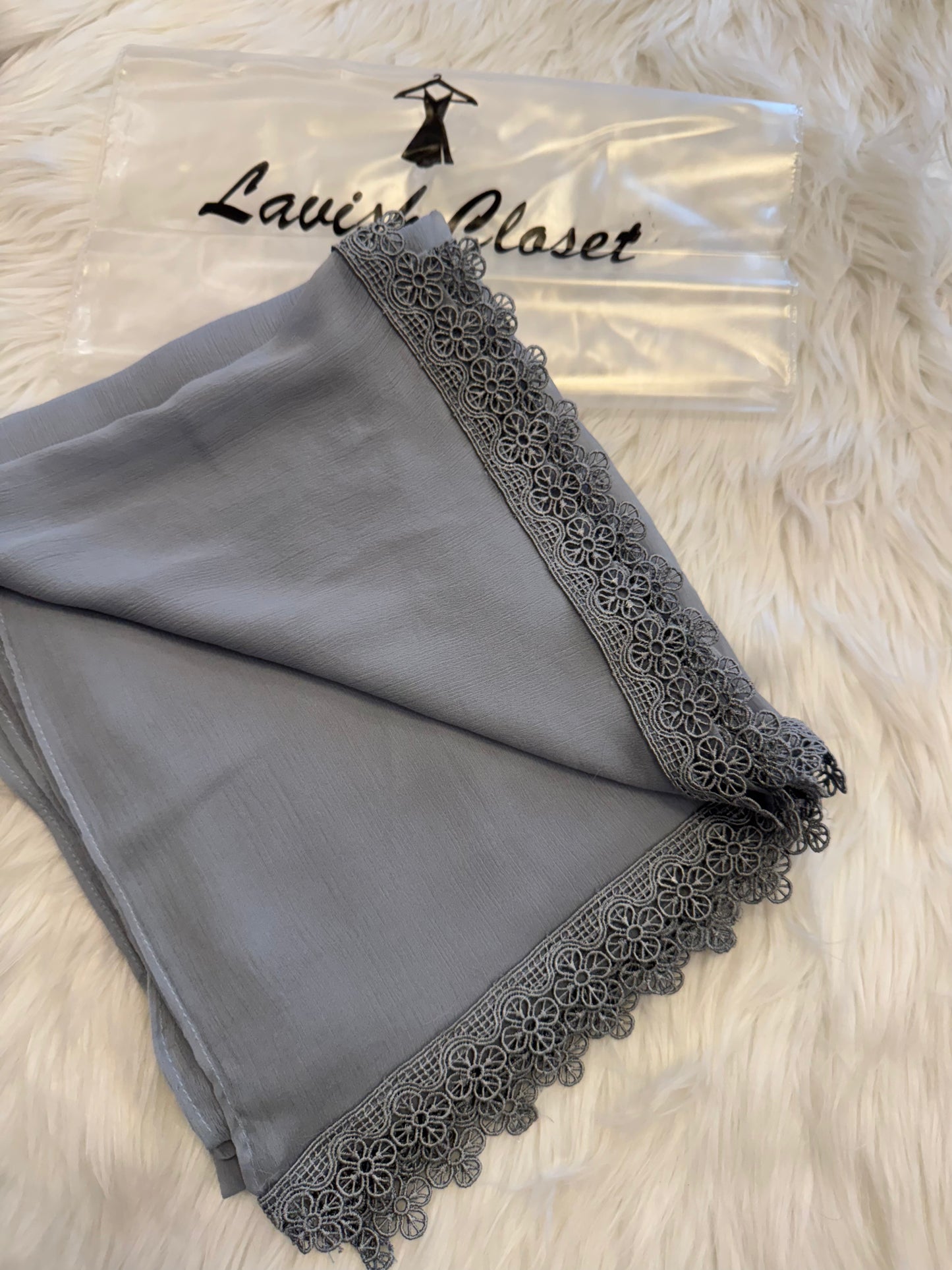 Light Gray Chiffon Dupatta With Lace