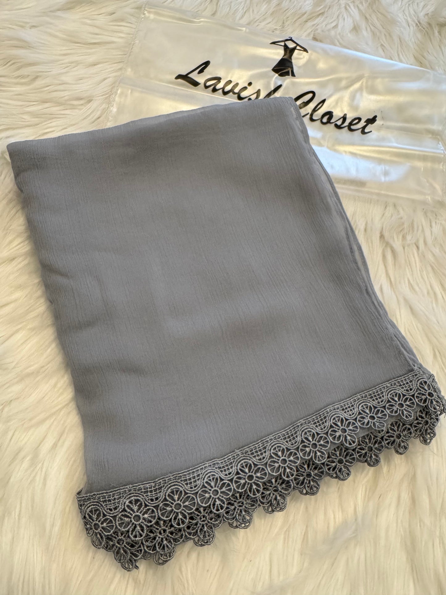 Light Gray Chiffon Dupatta With Lace