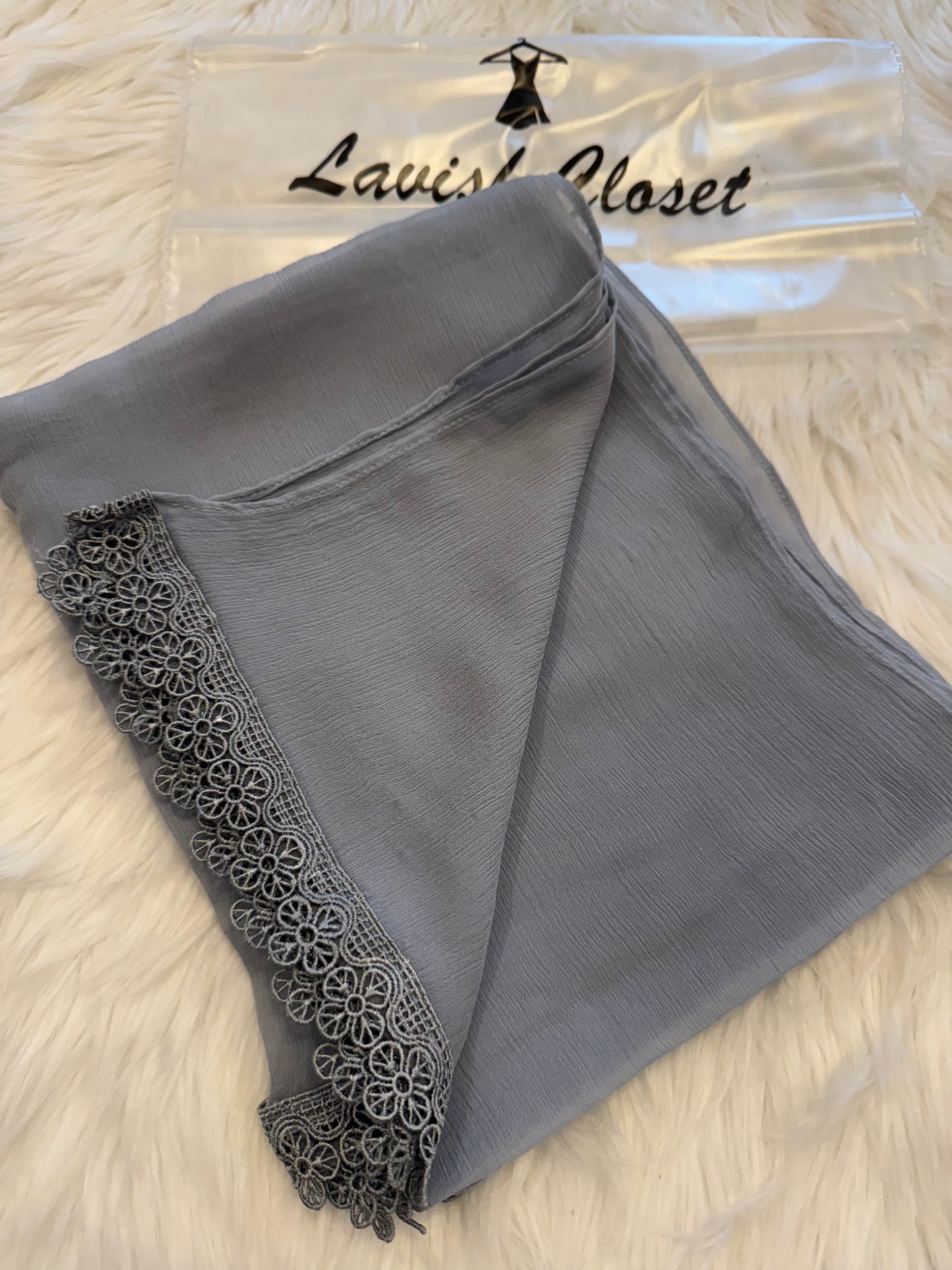 Light Gray Chiffon Dupatta With Lace