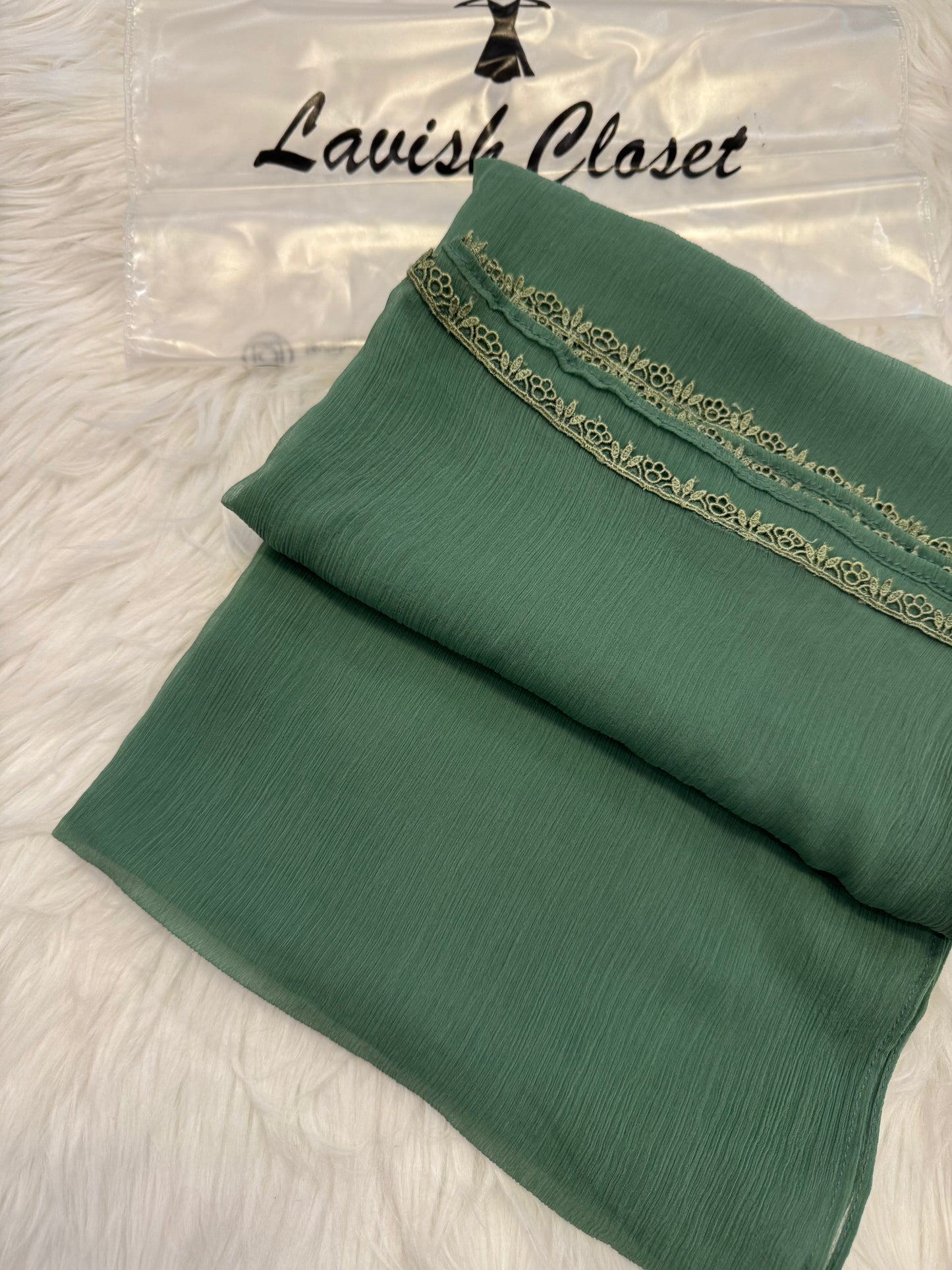 Sea Green Chiffon Dupatta With Lace