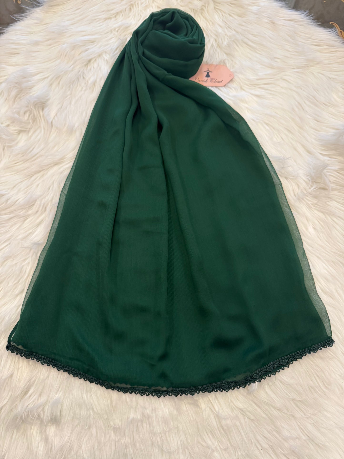 Green Chiffon Dupatta With Lace