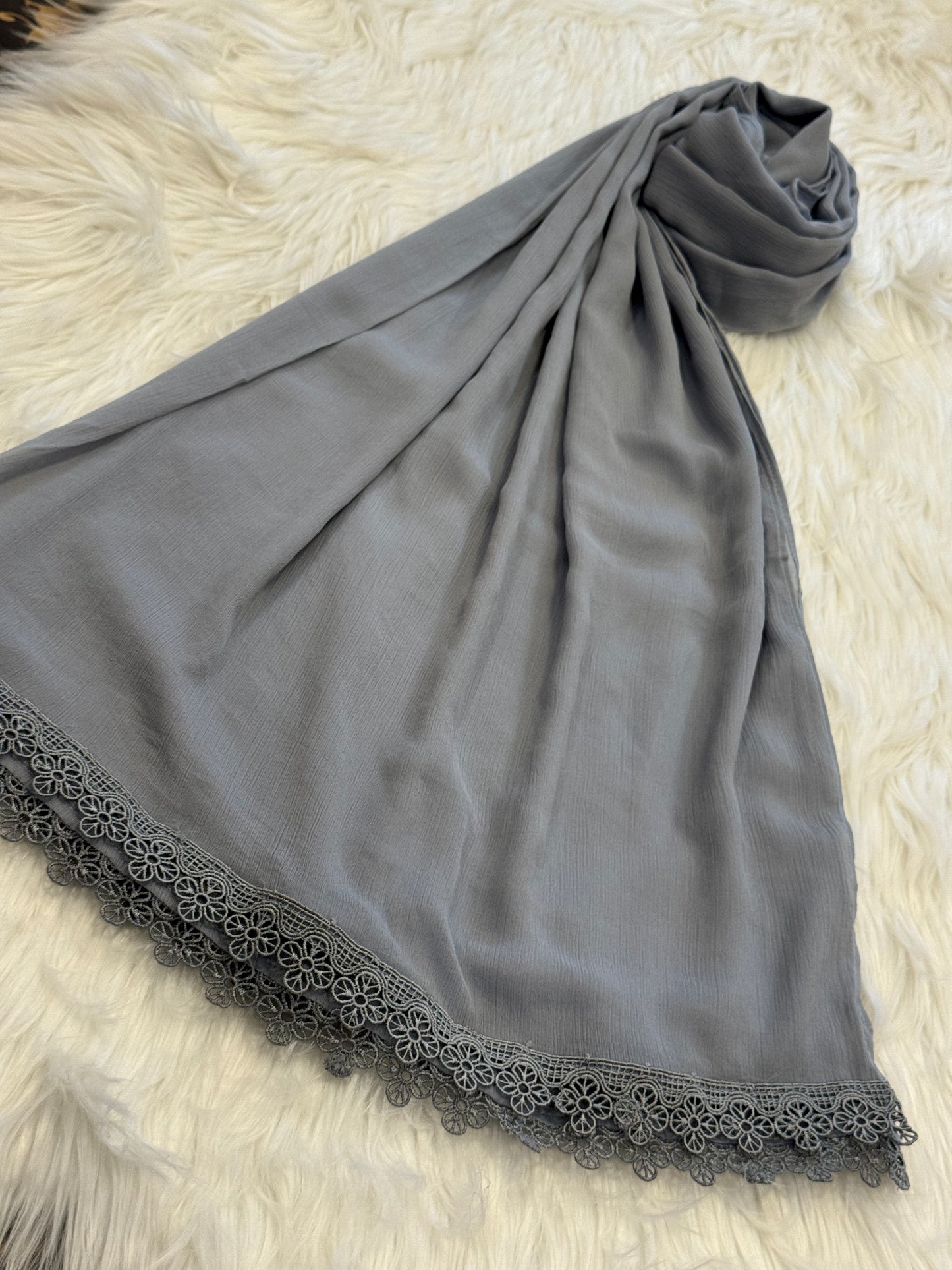 Light Gray Chiffon Dupatta With Lace