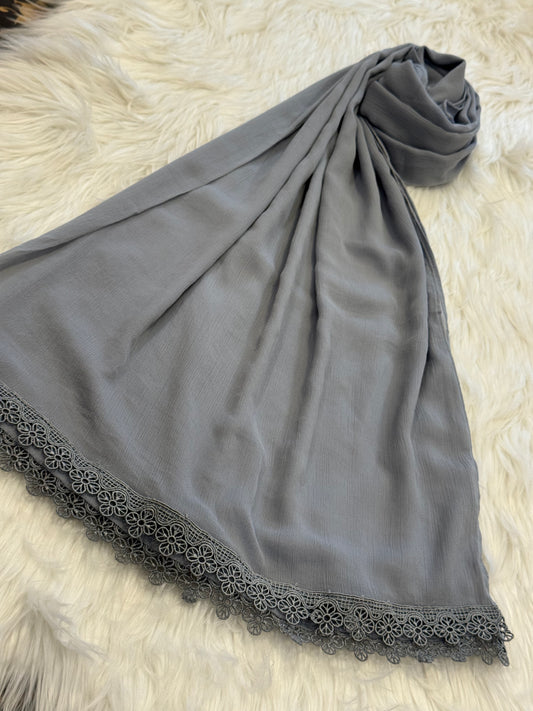 Light Gray Chiffon Dupatta With Lace