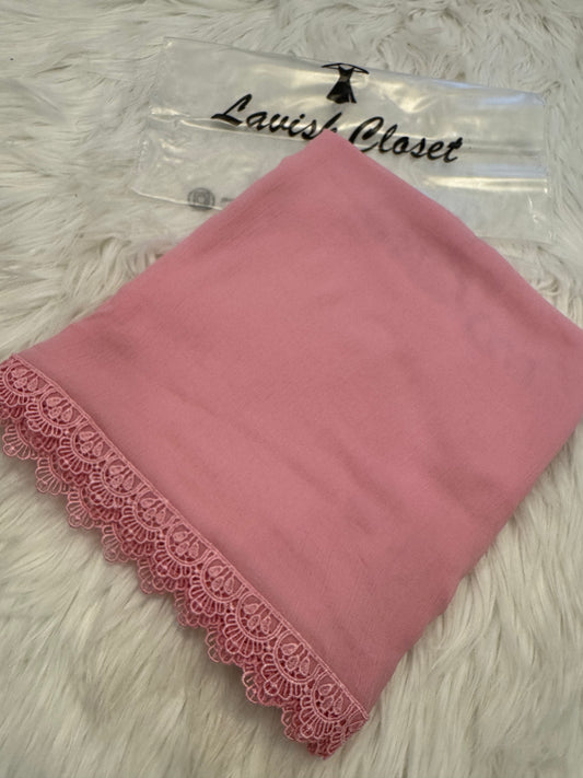 Baby Pink Chiffon Dupatta With Lace
