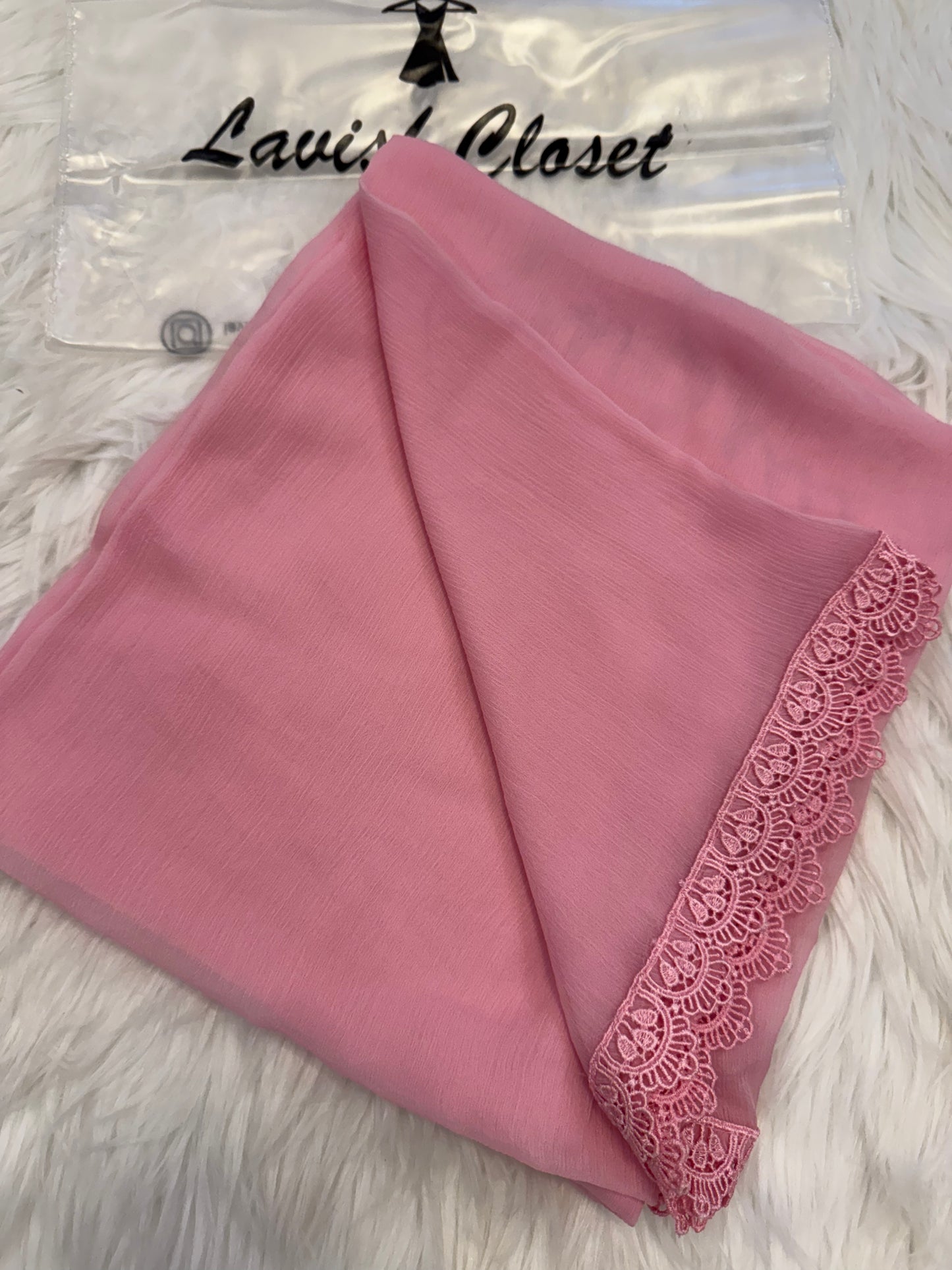 Baby Pink Chiffon Dupatta With Lace