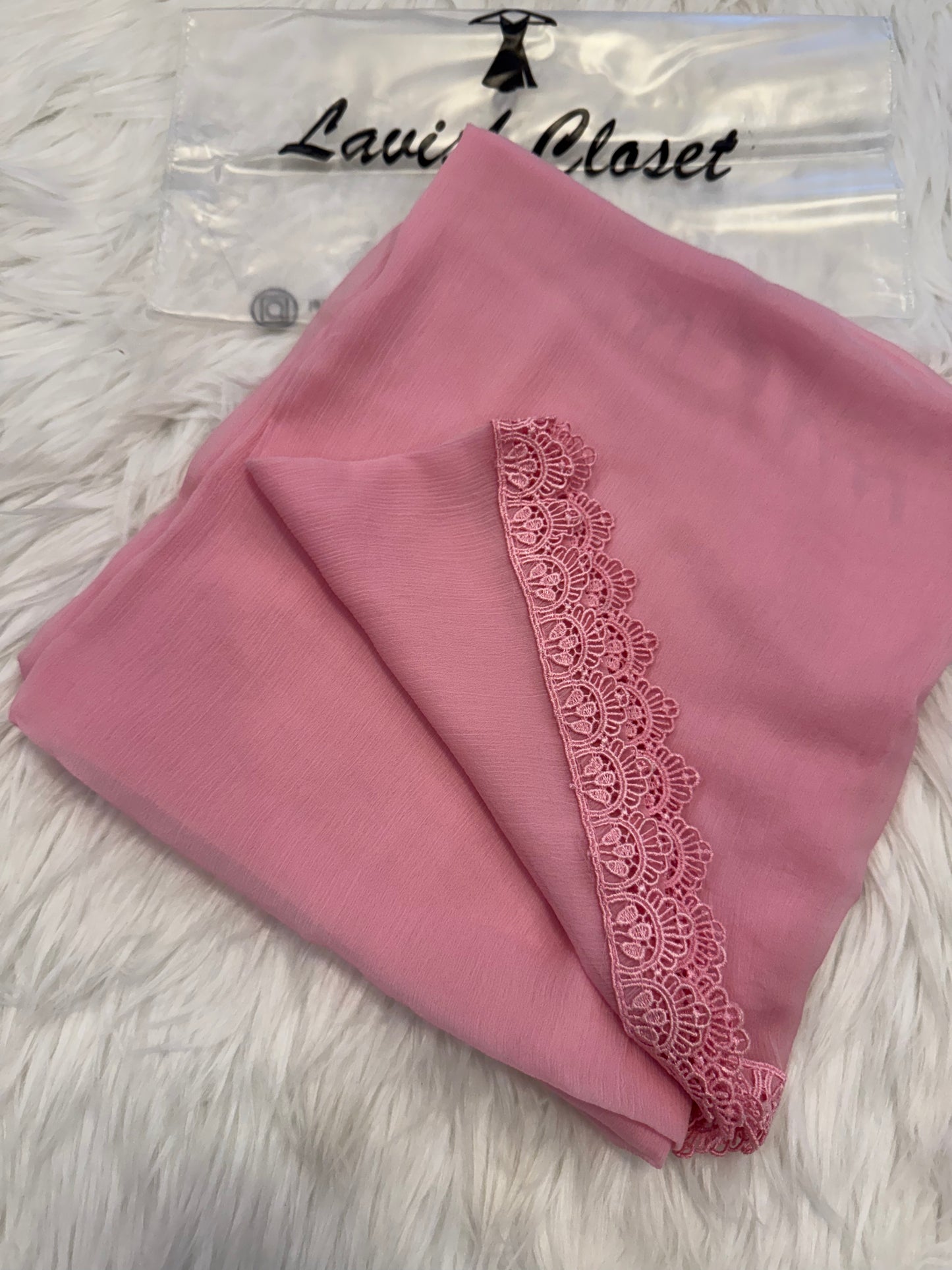 Baby Pink Chiffon Dupatta With Lace