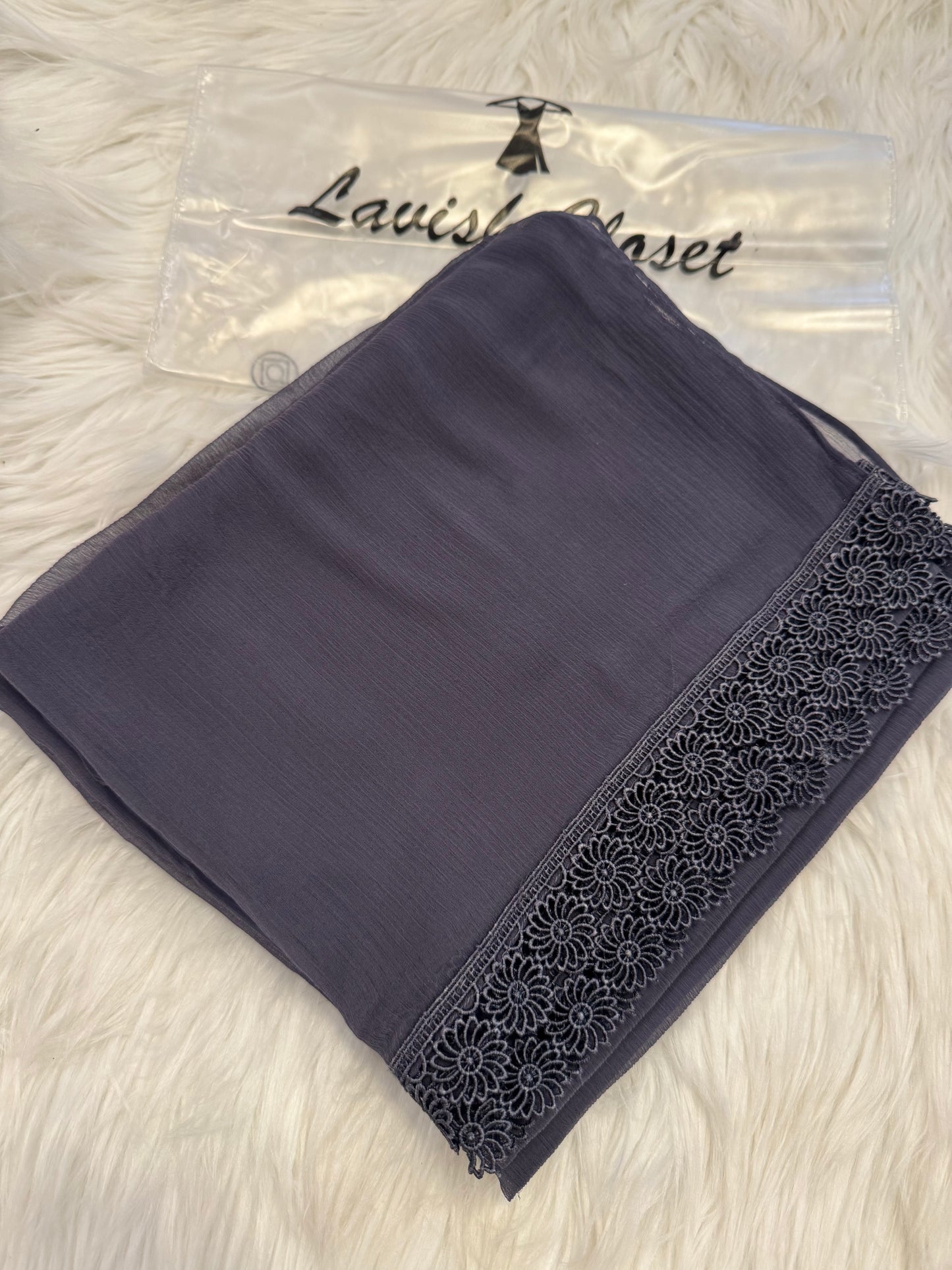 Gray Chiffon Dupatta With Lace