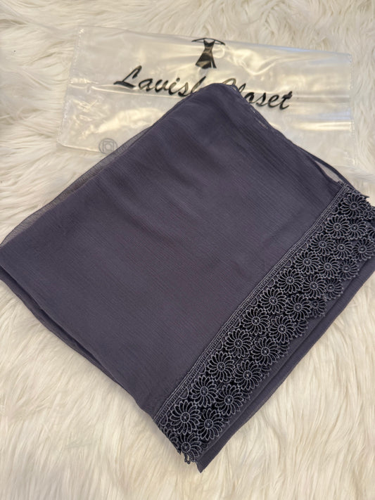 Gray Chiffon Dupatta With Lace