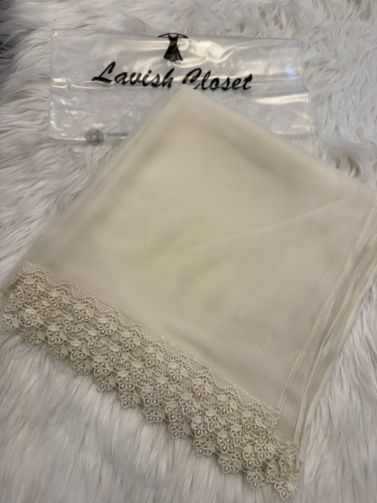 Off White Chiffon Dupatta With Lace