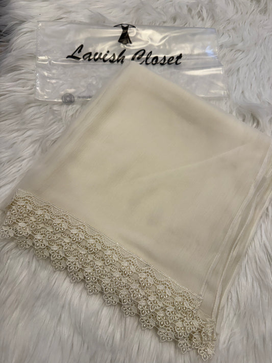 Off White Chiffon Dupatta With Lace