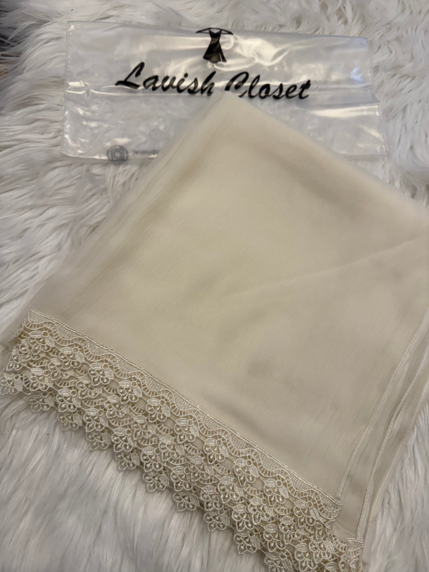 Off White Chiffon Dupatta With Lace