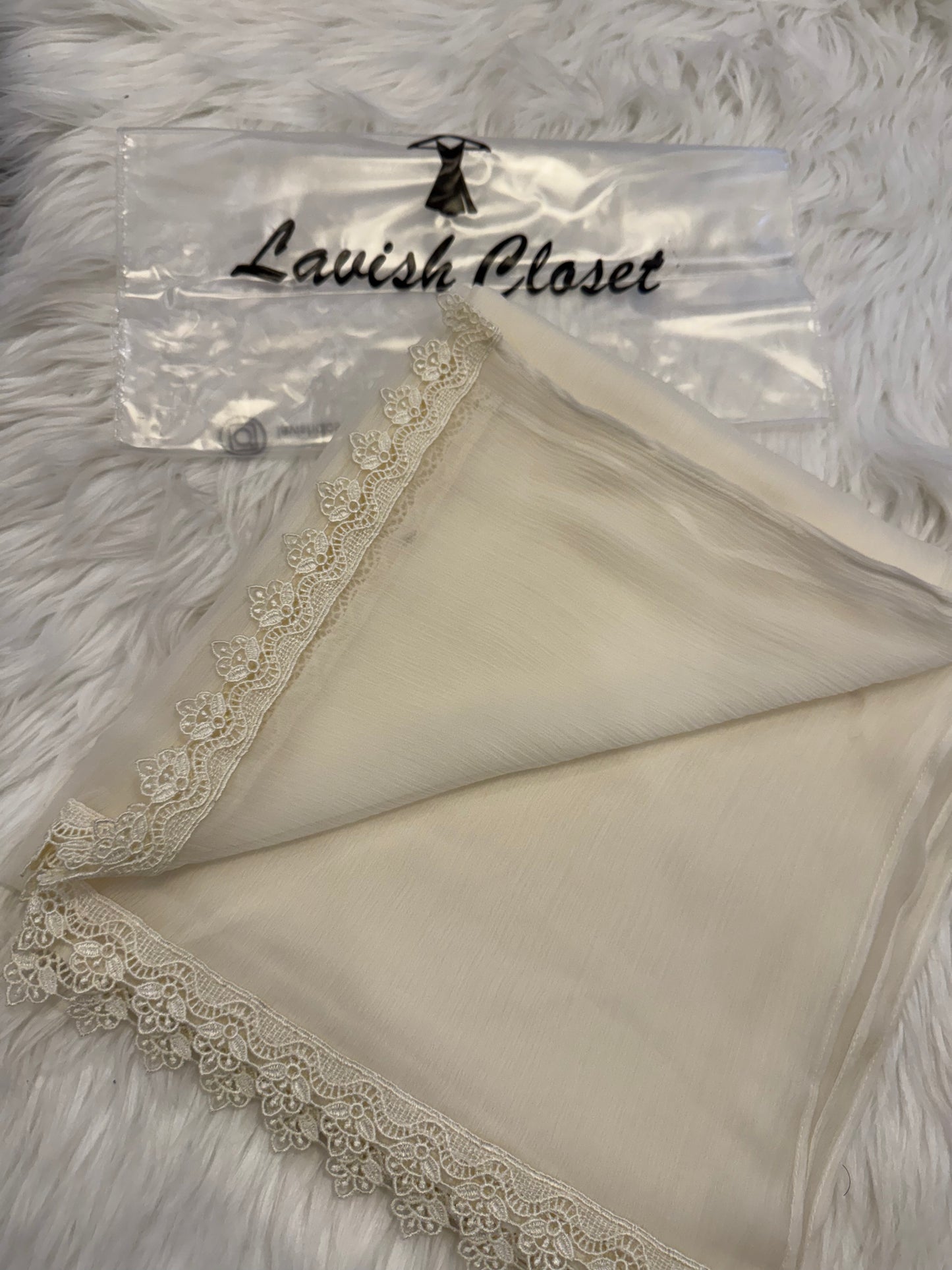 Off White Chiffon Dupatta With Lace