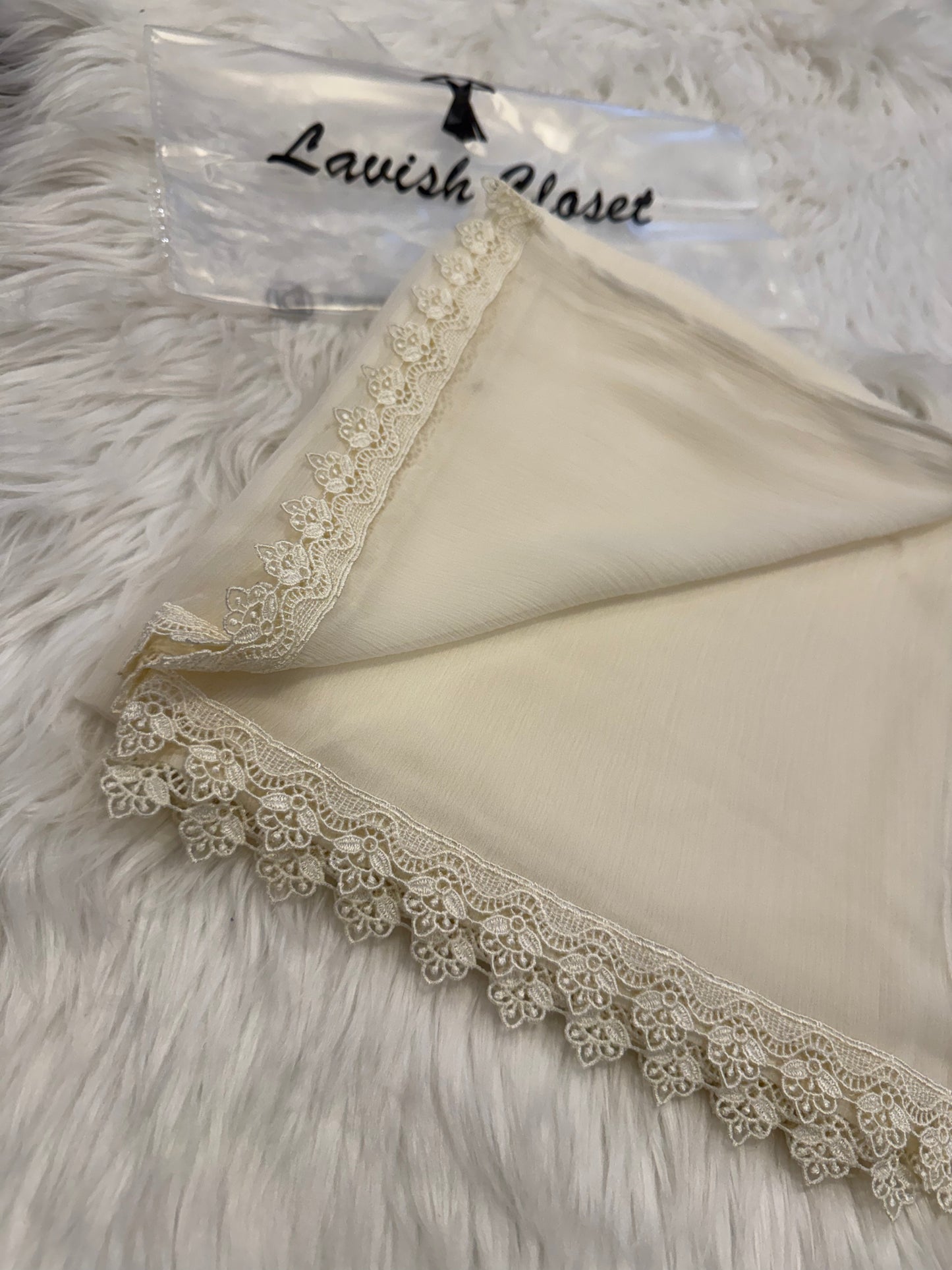 Off White Chiffon Dupatta With Lace
