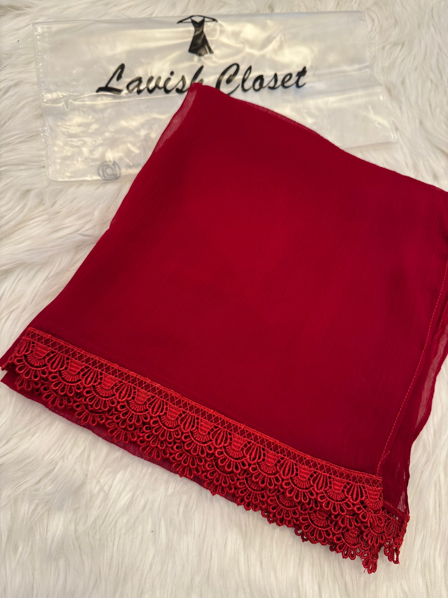 Magneta Chiffon Dupatta With Lace