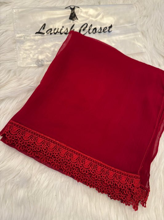 Magneta Chiffon Dupatta With Lace