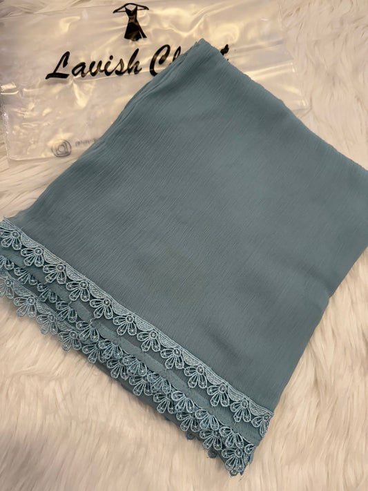 Baby Blue Chiffon Dupatta With Lace