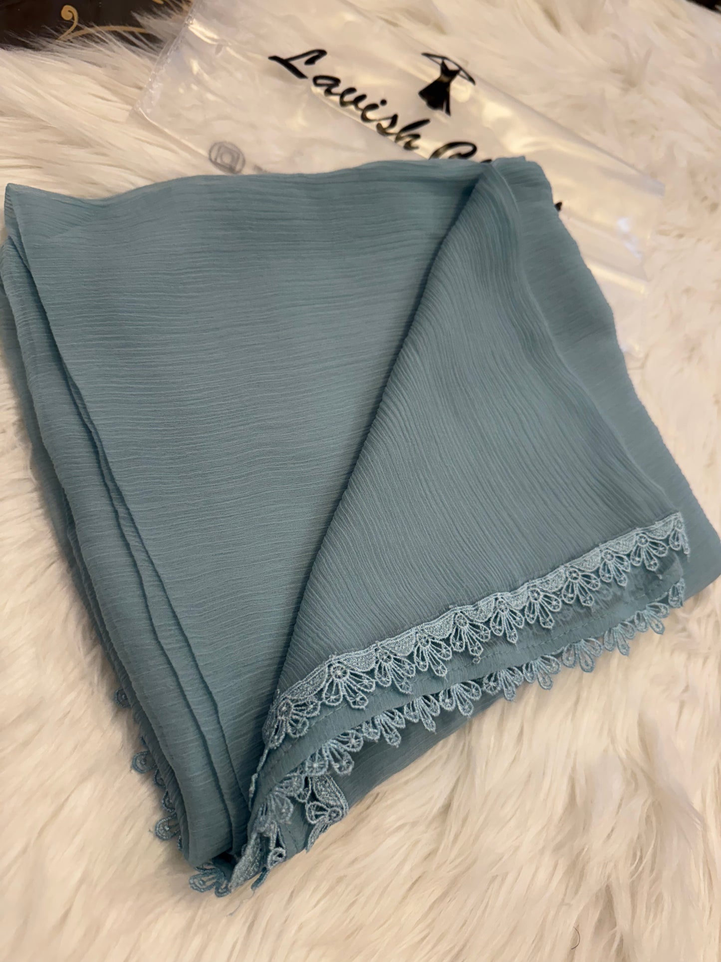 Baby Blue Chiffon Dupatta With Lace