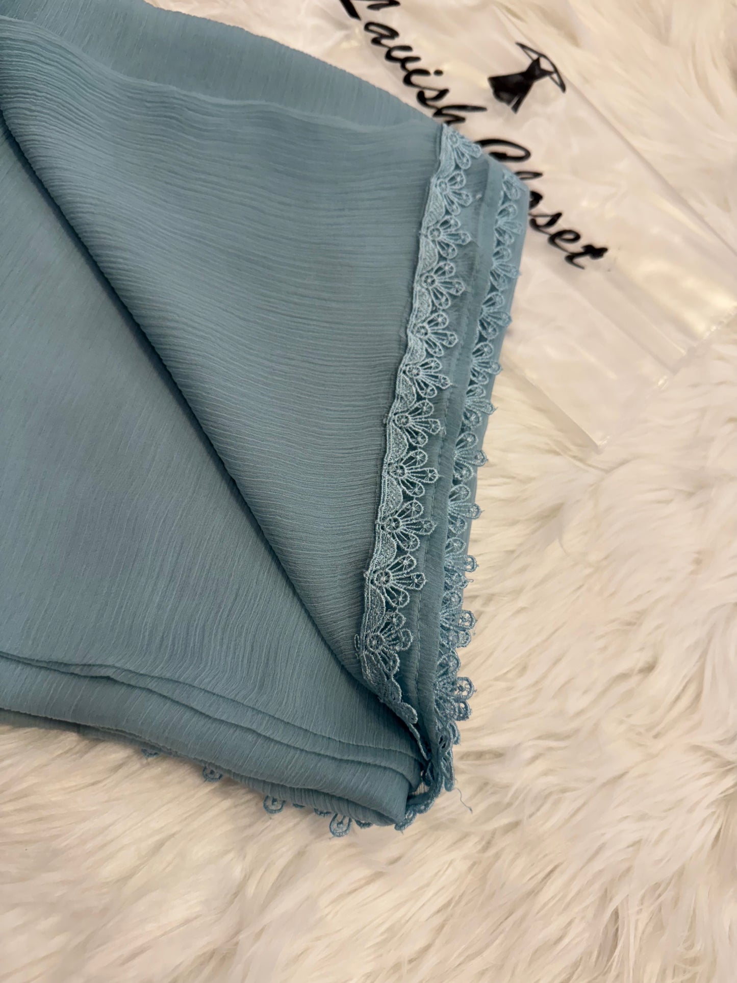 Baby Blue Chiffon Dupatta With Lace