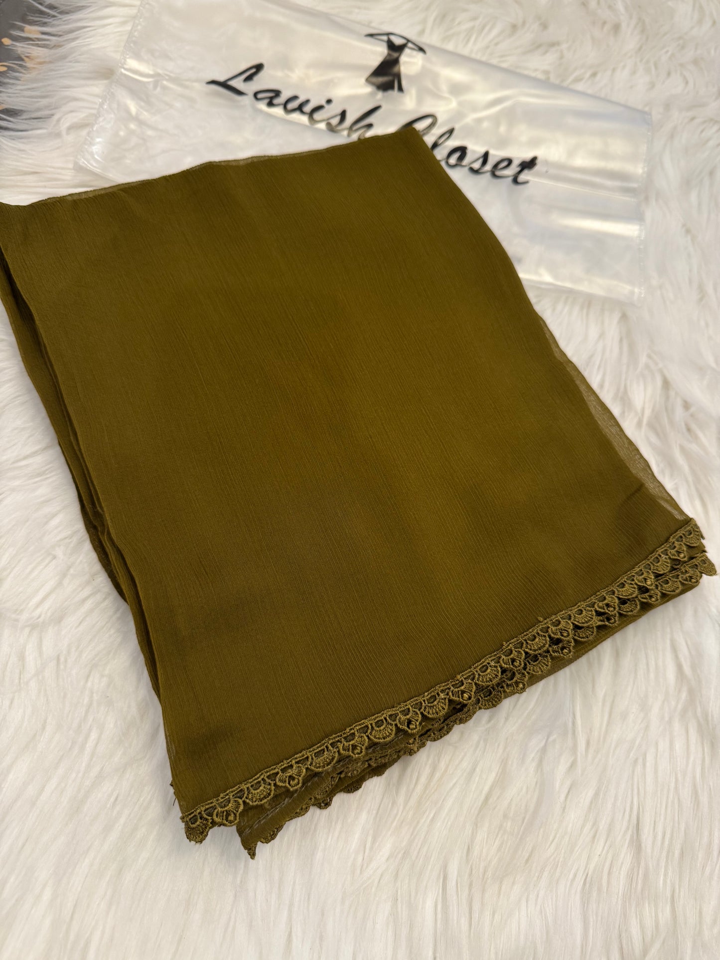 Olive Chiffon Dupatta With Lace