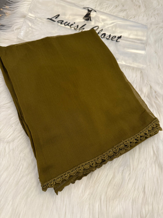 Olive Chiffon Dupatta With Lace