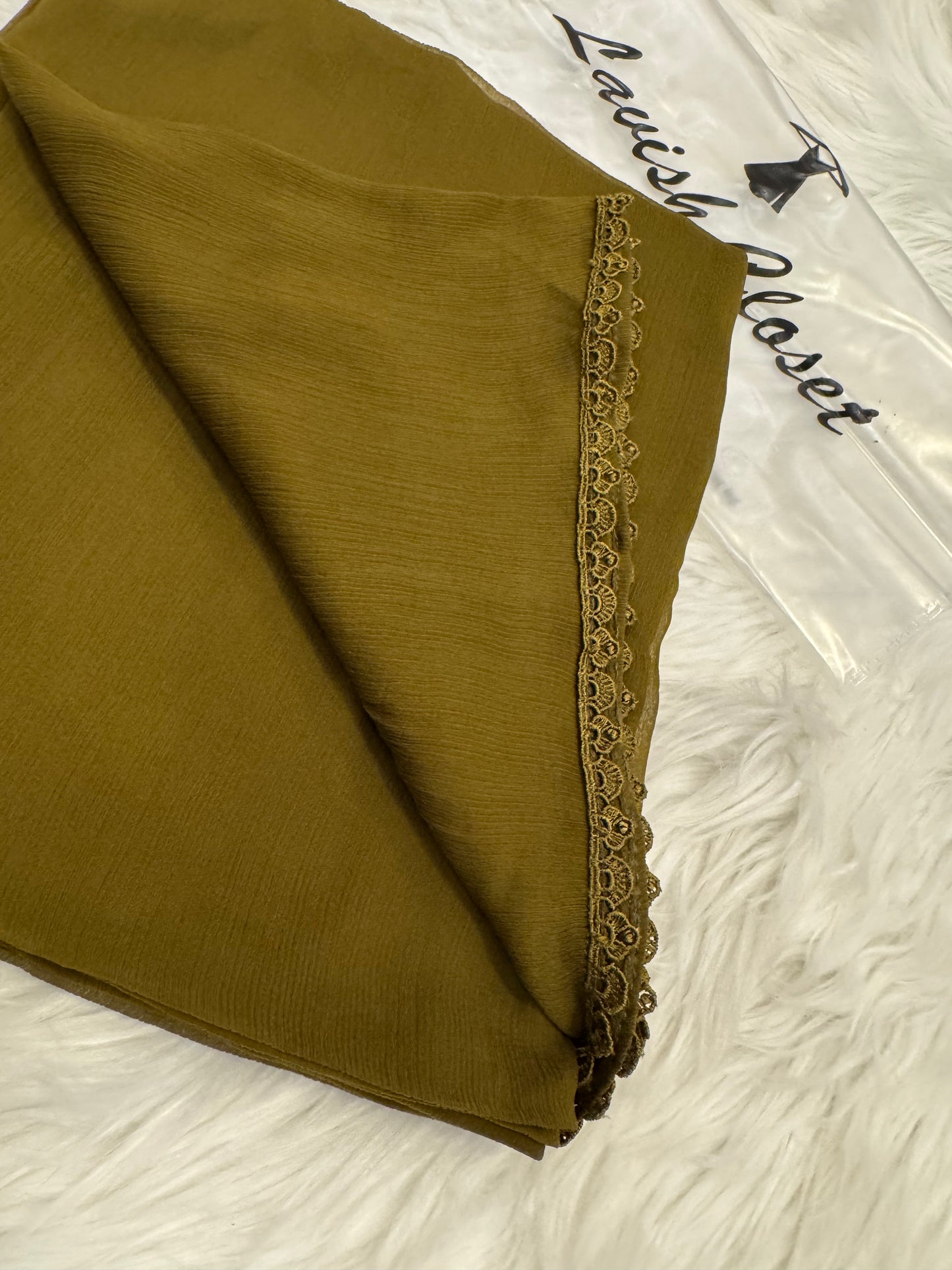 Olive Chiffon Dupatta With Lace
