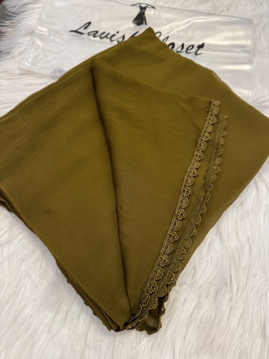 Olive Chiffon Dupatta With Lace