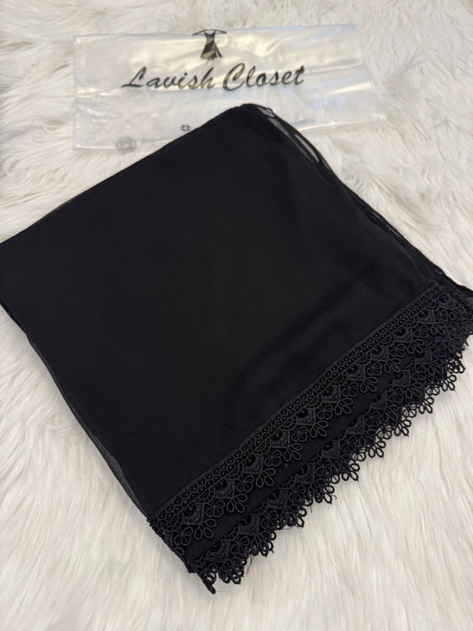 Black Chiffon Dupatta With Lace
