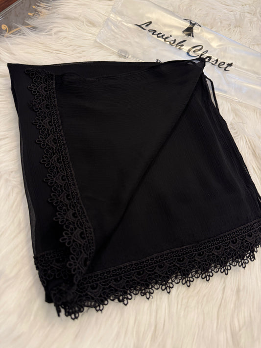 Black Chiffon Dupatta With Lace